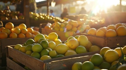 Vibrant citrus harvest at local farmers market fresh produce outdoor daylight abundance of fruits