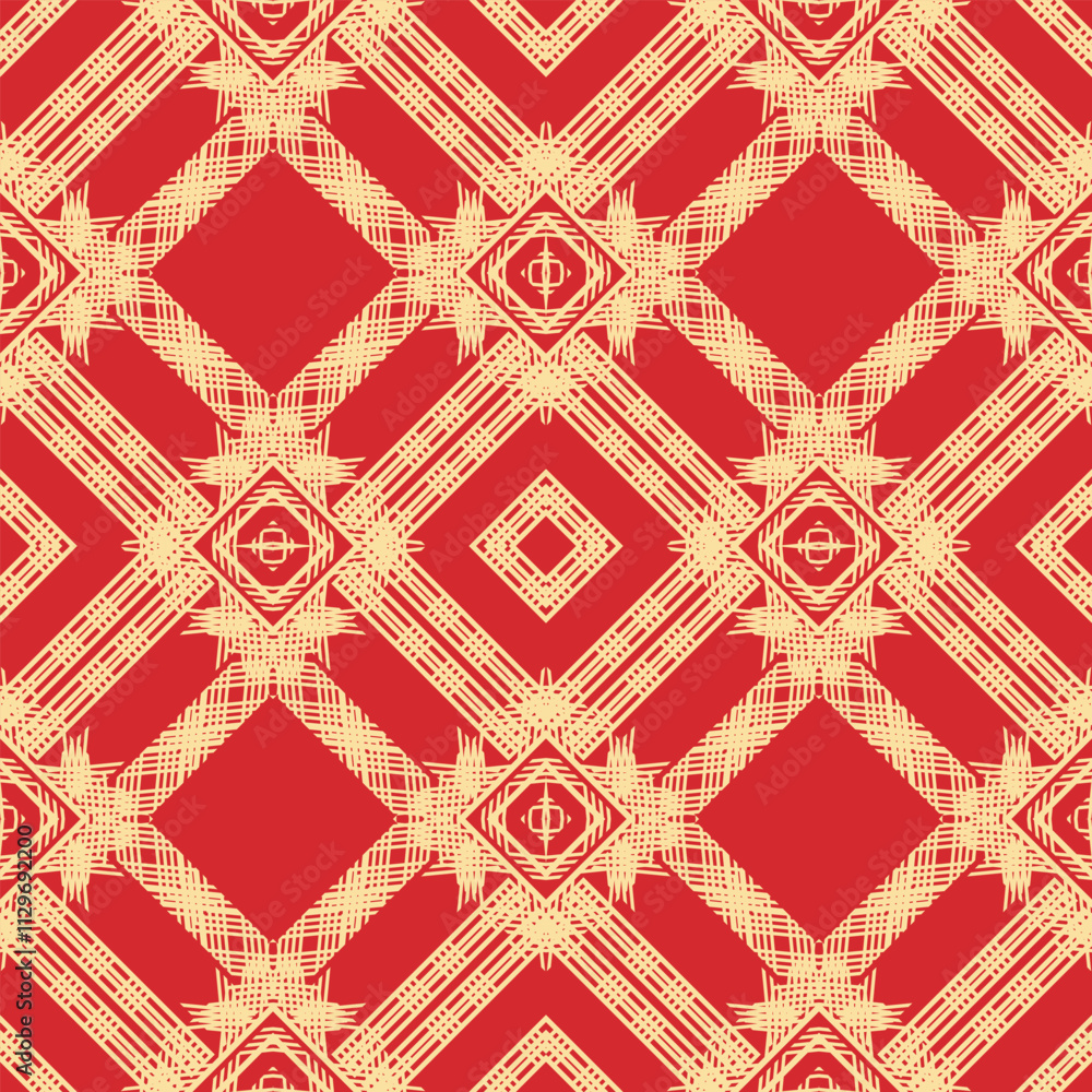 Poster seamless monochrome pattern with openwork geometric composition. white on red. vector illustration