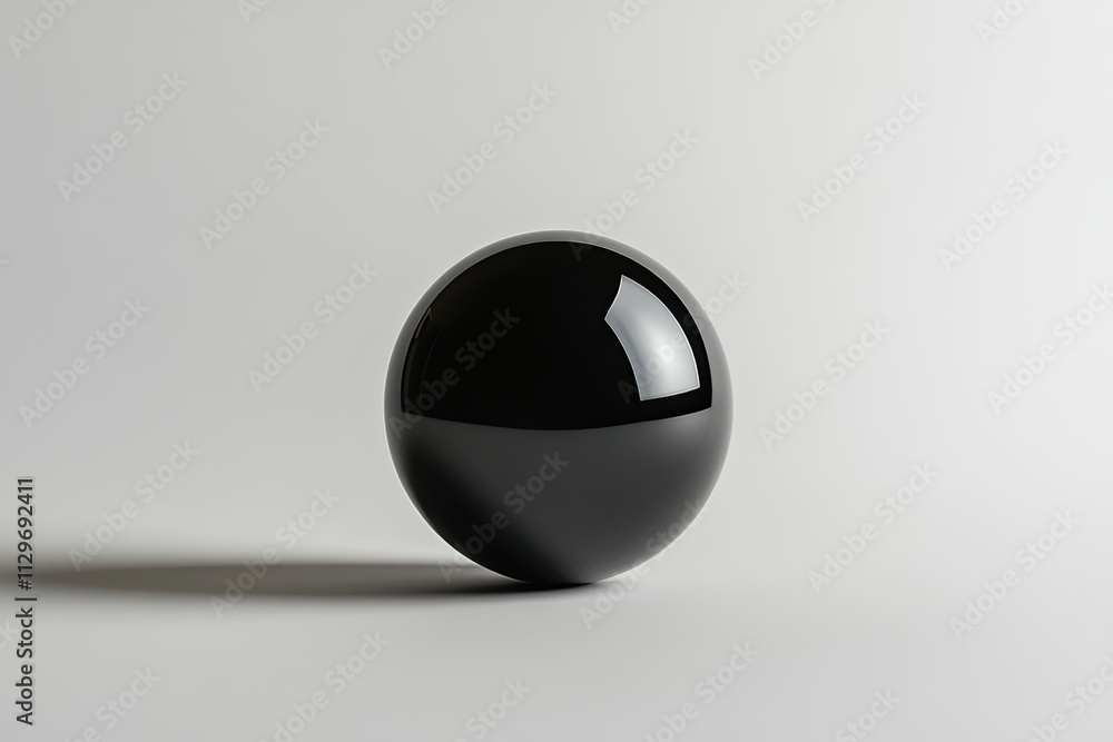 Poster round black sphere positioned on a smooth surface casting a subtle shadow in soft ambient light. gen