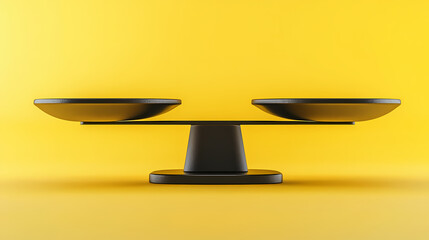 3d render paradox of heavy weight on scales on yellow abstract balance or comparison business metaphor modern minimal scene. Paradox. Illustration