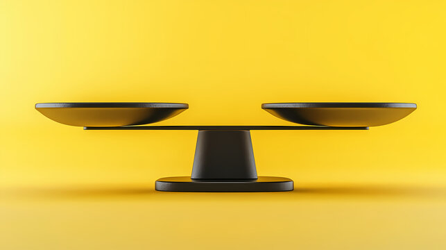 3d render paradox of heavy weight on scales on yellow abstract balance or comparison business metaphor modern minimal scene. Paradox. Illustration