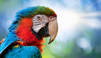 Fototapeta premium Close-Up of a Macaw, Emphasizing Its Stunning Plumage and Vibrant Colors