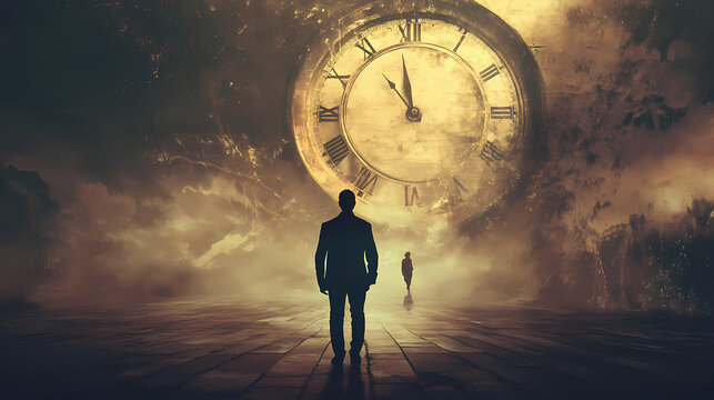 A time traveler encountering their past self in a paradoxical moment,. Paradox. Illustration