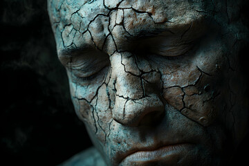 Stress and despair caused by skin conditions, portrayed with a somber tone, AI Generated