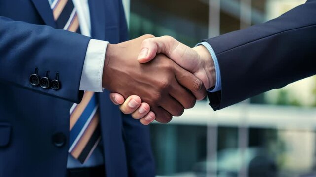 Business professionals shaking hands after a successful meeting