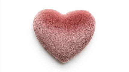 Fototapeta premium Soft heart-shaped pink pillow with a velvety finish, perfectly isolated on a clean white background, radiating warmth and coziness