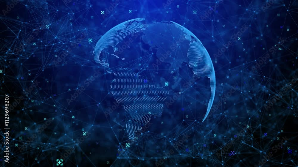 Aufkleber 3d futuristic rotating world globe in particles or small dots. modern technology background for broa
