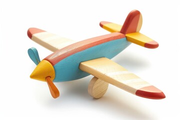 Close up of a eco friendly children s toy airplane on white background