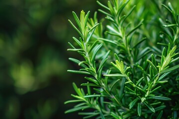 Fototapeta premium Close up of a green rosemary bush in the background