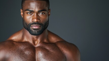 Fototapeta premium Strong Shirtless Man with Intense Gaze