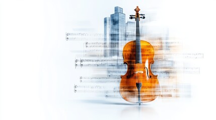 Fototapeta premium Elegant cello standing in front of musical notes wallpaper