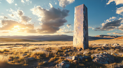 Tribute monolith dedicated to welsh settlers in chubut province, long shot view. Monolith. Illustration