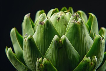 Obraz premium Close up of fresh organic artichokes on black background healthy vegetarian food