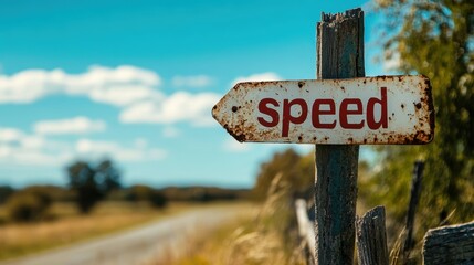Fototapeta premium An aged, rustic road sign with the word 