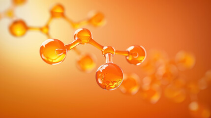 Explore the intricate world of molecules with this vibrant 3D illustration set against a striking red and orange backdrop. Perfect for science enthusiasts