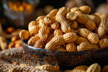 Close up of steamed golden peanuts also known as Arachis hypogaea