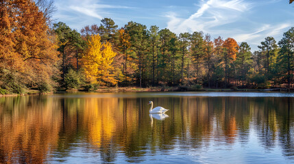Serene Mute Swan Gliding on Lake Benson, Raleigh, North Carolina - Peaceful Nature Scene, Tranquil Water Reflections