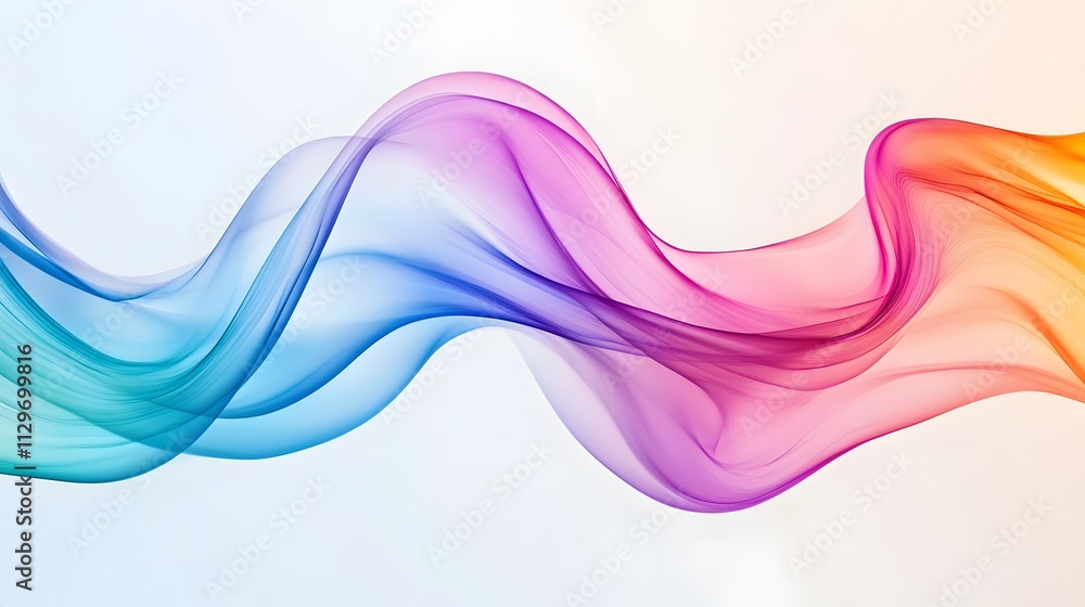 Poster abstract colorful waves flowing smoothly across white background
