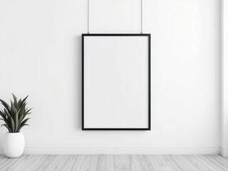 A minimalist hanging poster mockup in a modern room setting, home, decor