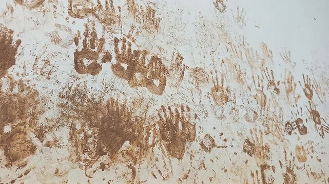 image of children playing with wet mud texture decorating the walls of the house, symbolizing the joy and fun of playing.