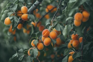 Cluster of ripe apricots on tree in Ukraine