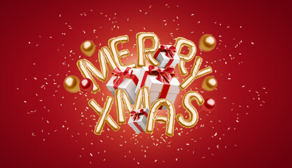Decorative inflated foil balloon 2025 merry xmas font, red background © Alexandr Bognat