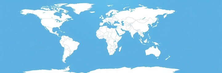 World political map in blue and white shades, with clear borders and labeling, blue and white, geography, world map