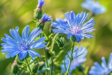Fototapeta premium Common chicory flower also known as blue sailors or succory is a perennial herbaceous plant