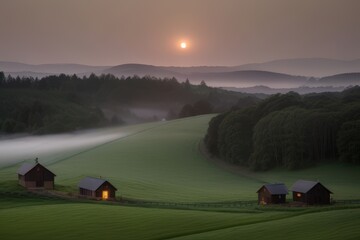 Misty Sunrise over a Tranquil Alpine Village