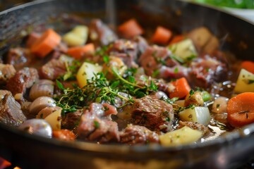 Cooking stew in Burgundy Beef Bourguignon