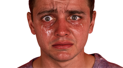 Intense Emotional Expression Captured in a Close-Up Portrait of a Young Man with Tears Streaming Down His Face