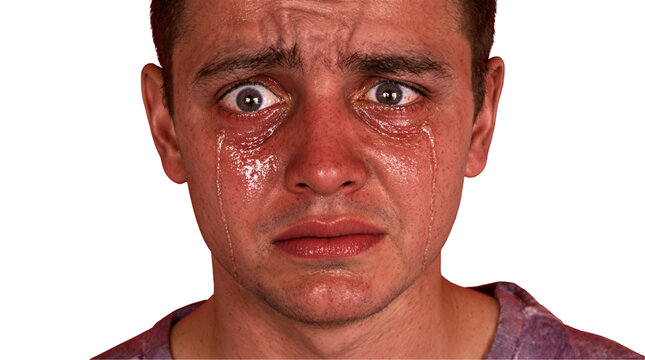 Intense Emotional Expression Captured in a Close-Up Portrait of a Young Man with Tears Streaming Down His Face