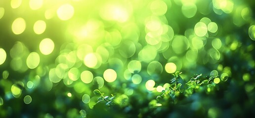 Obraz premium Lush green foliage with bokeh effect, sunlight shining through leaves.