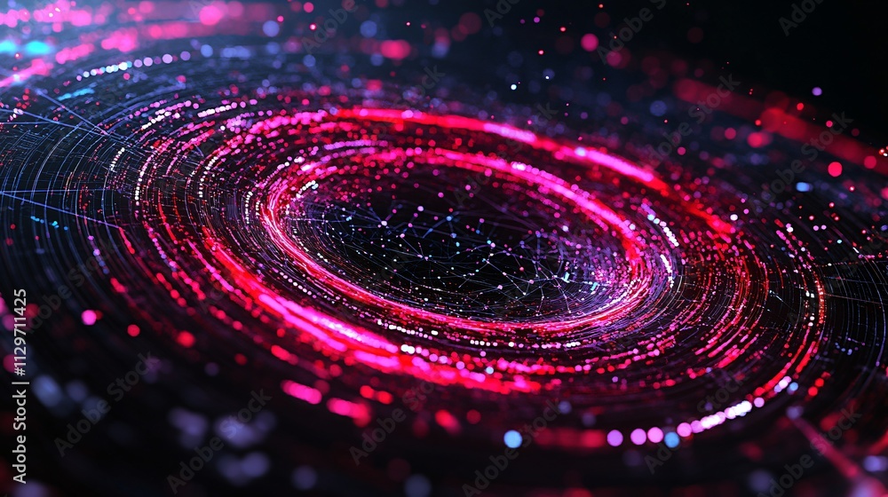 Poster vibrant abstract digital art depicting a colorful swirl of light and particles in a cosmic space set