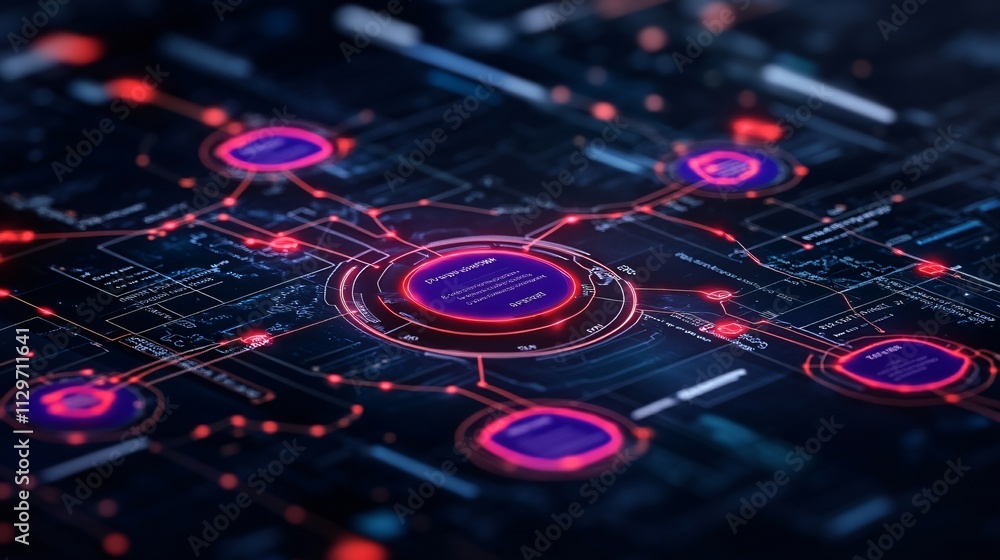 Poster abstract digital network visualization with glowing nodes and connections, symbolizing communication