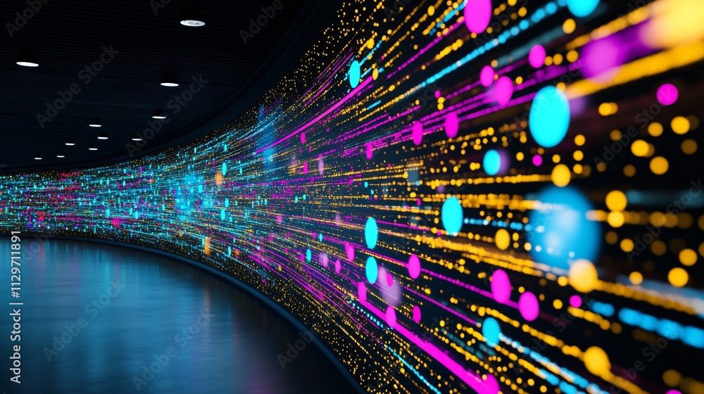 Aufkleber abstract vibrant light trails creating a dynamic digital background in a modern corridor featuring a