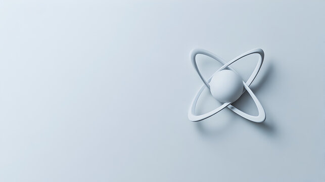A minimalist image of an atom split in half, symbolizing nuclear energy. Atom split design.