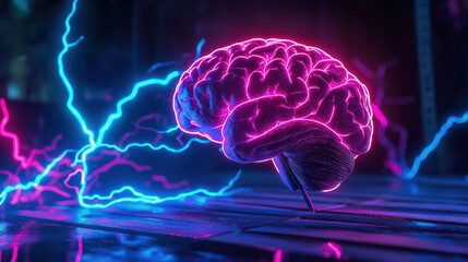 Obraz premium Neon Electric 3D Brain: Purple and Pink Electricity