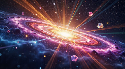 Naklejka premium Cosmic psychedelic explosion with vibrant colors and geometric shapes