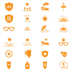 Sunlight and Ultraviolet Rays Vector Icon Set. UV vector illustration icons