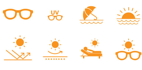 Sunlight and Ultraviolet Rays Vector Icon Set. UV vector illustration icons