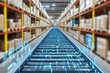 Automated Warehouse Conveyor Belt with Digital Overlay