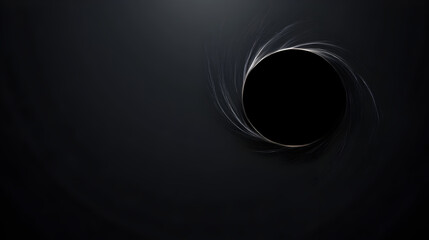 A minimalist illustration of a black hole, represented as a simple dark circle with swirling lines around it. Minimalist black hole.