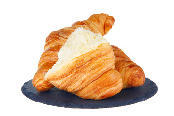 Crisp fresh croissants in the background