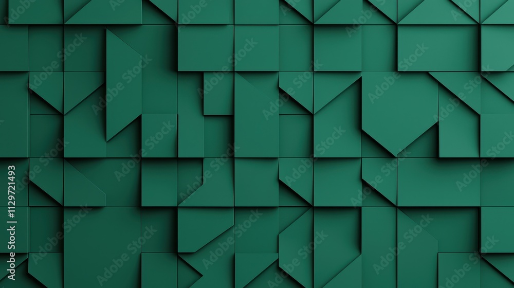 Poster geometric green paper texture with shadowed layers and angles
