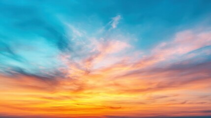 Vibrant Blue and Orange Sunset Sky with Clouds and Soft Light Effects