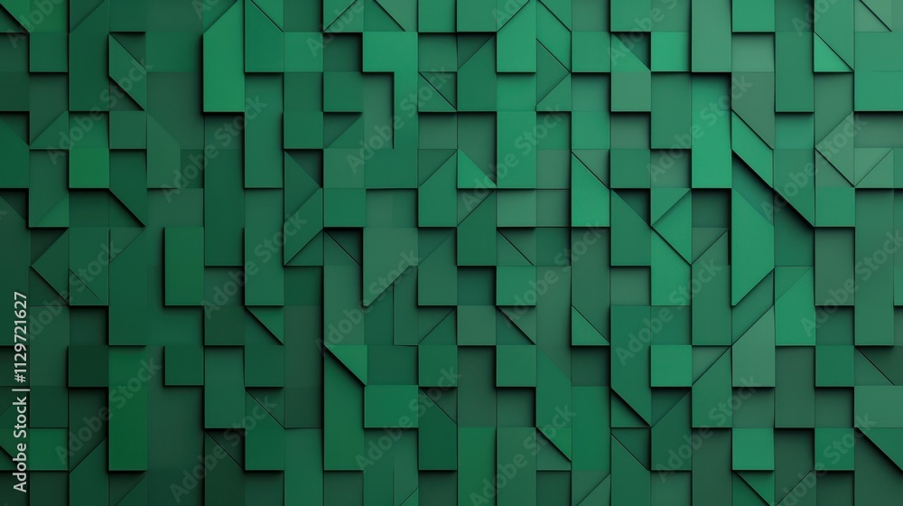 Poster abstract green geometric pattern with layered shapes and textures