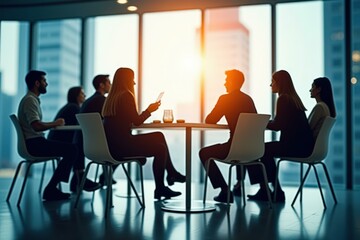 Silhouette of Business Professionals in a Modern Office Setting, Ideal for Corporate and Teamwork Themes