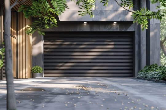 Electric commercial garage gate or push up door in modern private building - Powered by Adobe