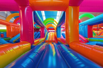Empty obstacle course made of inflatables for jumping and fun